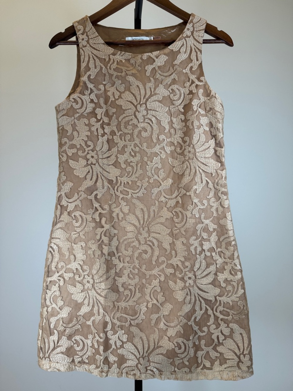 Lucy Paris Sleeveless Lace Shift Dress - Golden Tan/Nude | Size S - Picture 5 of 11